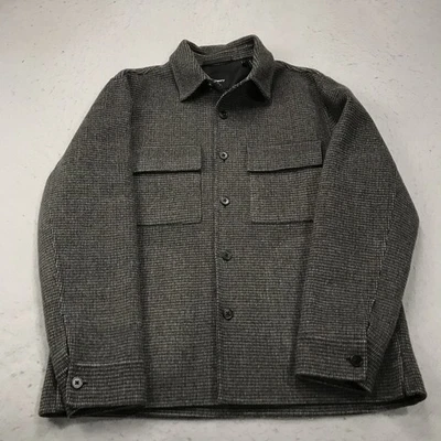 Theory Justin Shirt Jacket Mens XL Gray Beige Houndstooth Shacket Wool Cashmere - Image 1 of 4