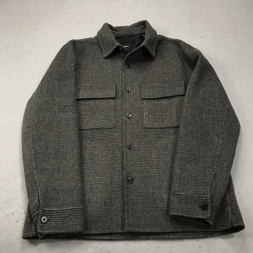 Theory Justin Shirt Jacket Mens XL Gray Beige Houndstooth Shacket Wool Cashmere - Image 1 of 4