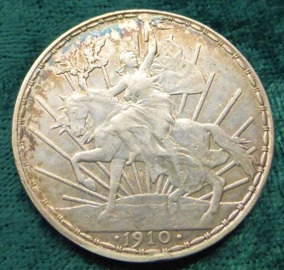 México 1910 Un 1 Peso Caballito y Jinete (Moneda de Plata Libertad Tamaño Corona) Foto 1 de 4