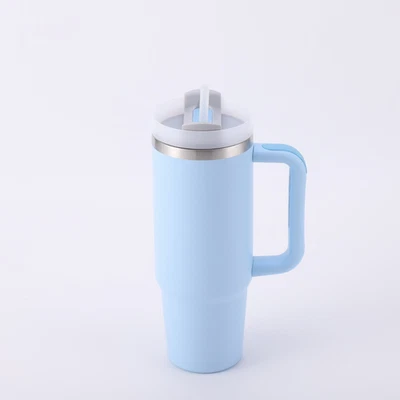 Кружки из нержавеющей стали 30 унций с силиконовой ручкой крышкой соломенные чашки кружки бутылка для воды - Изображение 1 из 4