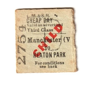 Railway Ticket LMS Manchester Victoria to Heaton Park 3rd Child Return Edmondson - Picture 1 of 1
