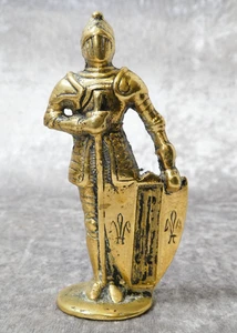 English Cast Brass Protector Noble Golden Medieval Knight Figurine 1950s - Picture 1 of 9