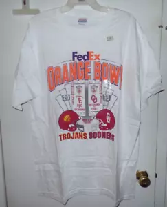 USC VS OKLAHOMA 2005 Fed EX Orange Bowl Football T-Shirt Size X-Large Promo - Foto 1 di 4