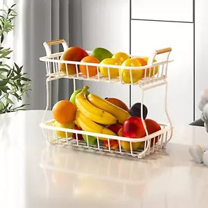 2 Tier Fruit Storage Basket For Kitchen Countertop Bread Baskets Fruit Bowl Hold - Picture 1 of 7