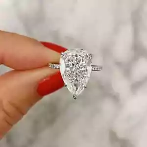 3.80Ct Pear Cut Moissanite Women's Halo Engagement Ring Real 925 Sterling Silver - Picture 1 of 7