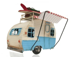 1960s Travel Camping Trailer Metal Model 9" Camper w/ Piggy Bank & Photo Frame - Picture 1 of 12