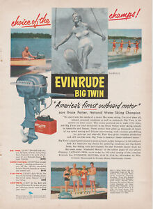 1953 Evinrude Outboard Motors - Champion Water Skiers Boat Ski - Print Ad Photo