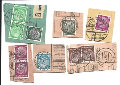 ALEMANHA - SEIS DIFERENTES CORTES DE CARTÃO DE REGISTRO DA DÉCADA DE 1930 COM SELOS E CANCELAMENTOS k - Imagem 1 de 2