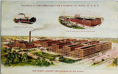 Postal automotriz de colección Firestone Tire & Rubber Company Factory Akron OH de 1910 Foto 1 de 3