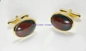 Natural Garnet Gemstones with 925 Sterling Silver Gold Plated Men Cufflinks #84 - Bild 1 von 3