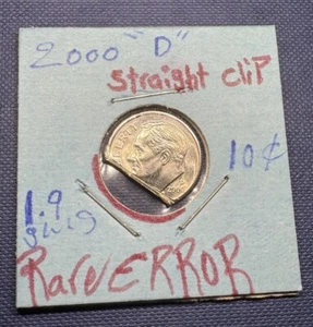 2000 D 10c Error Straight Clip (1.9 ) - Picture 1 of 7