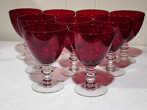 SET OF 9- Duncan & Miller Glass Ruby Red Water Goblets 5 7/8” Tall - Picture 1 of 7