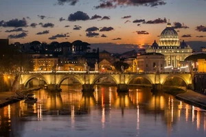 Modern Home Art Wall Decor Sunset in Rome Italy Oil Painting Printed On Canvas - Picture 1 of 6