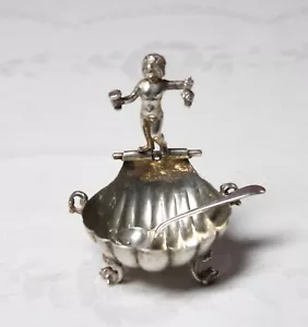 Figurlische Silber Schälchen mit Gewürzelöffel von UK Lion Passant 67 Gramm - Bild 1 von 10