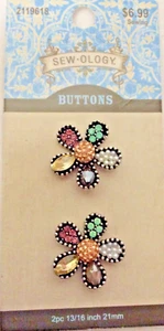 Sew-ology Flower Rhinestone Shank Buttons 21mm - Picture 1 of 1