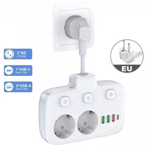 EU Steckdosenleiste einzeln schaltbar Mehrfachstecker Mehrfachsteckdose mit USB- - Bild 1 von 5