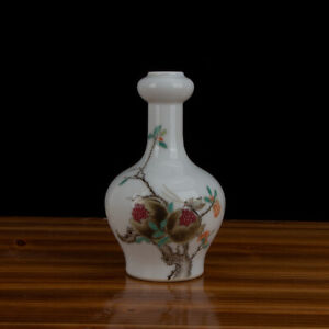 7.1" China Famille Rose Porcelain Red Glaze Pomegranate Tree Garlic Vase