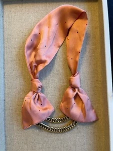 STELLA & DOT "BLUSH DOTTIE" Scarf Dots Gold Tone Chains Statement Necklace  - Picture 1 of 1