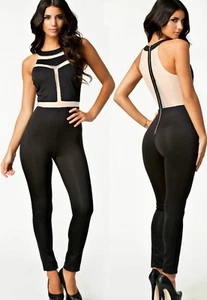 Sz 10 12 Black White Jumpsuits Pants Sleeveless Formal Club Sexy Party Slim Fit - Picture 1 of 1