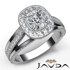 Halo Milgrain Pave Bezel Set Cushion Diamond Engagement Ring GIA G VS2 1.40 Ct - Picture 1 of 4