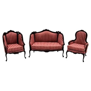 Artisan Bespaq Dollhouse Miniature Living Room 3 Pc Set Pink Striped Mahogany - Picture 1 of 20