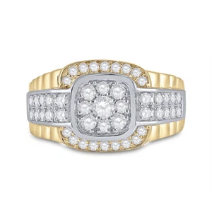 10kt Two-tone Gold Mens Round Diamond Fashion Cluster Ring 1-1/4 Cttw - Picture 1 of 4
