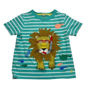 Little Joules Lion Patch Stripe Short Sleeve Crew Neck Novelty Boys Tshirt 5 - Picture 1 of 4
