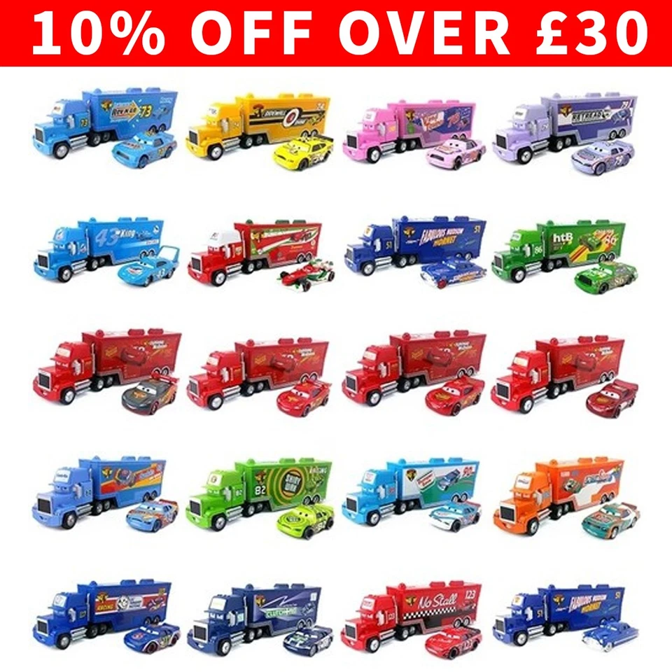 Nuevo Disney Pixar Cars Lightning McQueen Mack Truck & Cars Diecast Toy Car Boy Foto 1 de 4