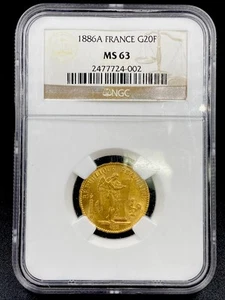 1886-A France Gold 20 Francs Angel NGC MS63 - Picture 1 of 4