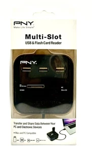 PNY USB 2.0 Flash Card Reader & USB Hub. SD, Micro SD, M2, 3 USB ports NOS - Picture 1 of 4