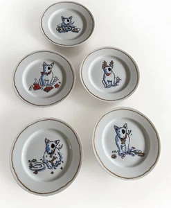 Complete Set 5 Williams Sonoma Trouble Bull Terrier Christmas Plates 7 3/4" Dog - Picture 1 of 15