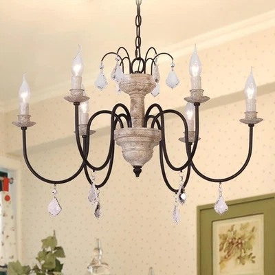 OSAIRUOS Retro French Chandelier White Distressed Wood Rust Metal Arms Candle - Image 1 of 4