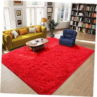 Soft Area Rug for Bedroom, Modern Shag Red Carpet, 4x6 Non Slip Shaggy Plush  - Image 1 of 4