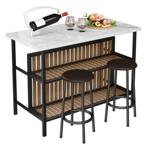 AWQM 3Piece Bar Table Set Industrial Counter Height Table with Bar Stools Set of - Picture 1 of 9