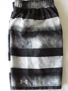 UNDERARMOUR Swimming Trunks KIDS Size S Black/Gray Striped w/ Built-in Briefs - Picture 1 of 6