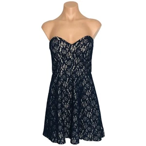 Elle Zeitoune Mini Dress Size AU 8 Fit & Flare Bustier Strapless Navy Blue Lace - Picture 1 of 13