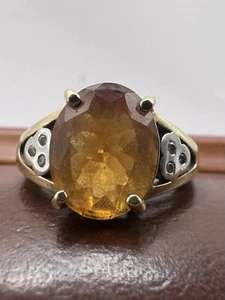 Quality 9ct Yellow Gold Citrine & Diamond Ring • Size - O • 3.82 Grams - Picture 1 of 5