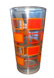 Mid Century 6 Tumbler glasses orange squares. 3 Sets Of 6. No Wear Or Chips - Bild 1 von 7