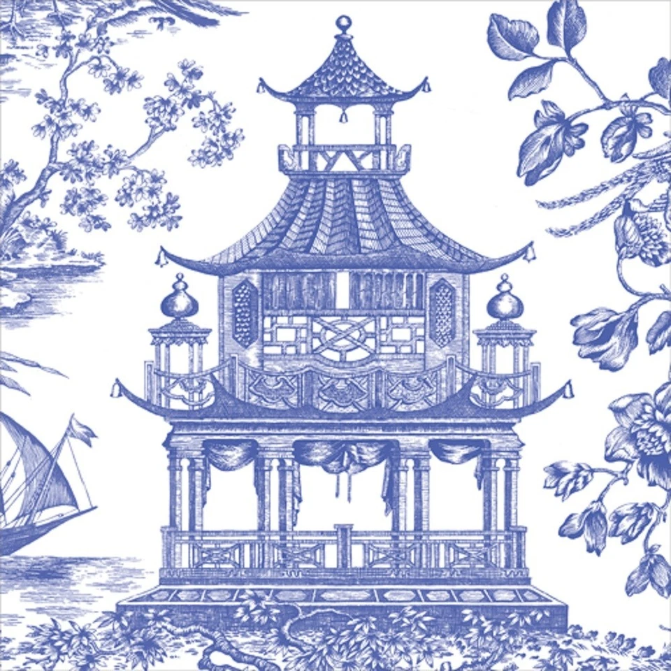 Caspari Paper Beverage Napkins, Chinoiserie Toile Pagoda Blue - 2 Packs (17510C) - Image 1 of 1