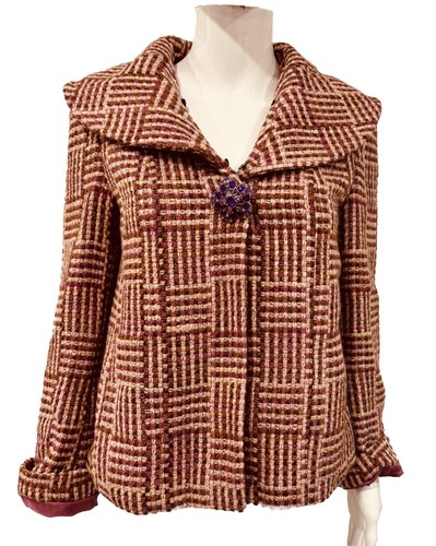 UNDERCOVER Cappotto giacca tweed vintage Victoria Secret nuovo collo pelliccia sintetica rimovibile e spilla 8