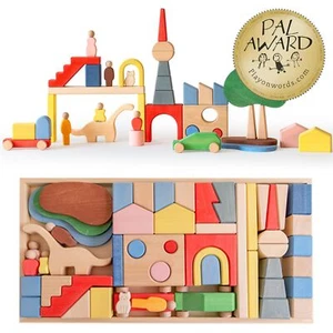 Large Wooden Building Blocks for Toddlers 2-4 Years, Exclusive Designed Metro... - Picture 1 of 6