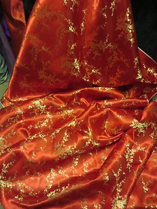 1M red /gold   FLORAL CHINESE ORIENTAL DESGHN SATIN/SILK FABRIC 45"WIDE - Picture 1 of 1