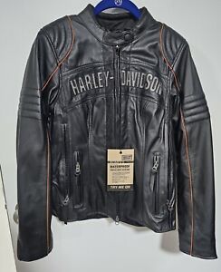 Harley Davidson Womens ECLIPSE Waterproof Reflective Leather Jacket M 98069-14VW