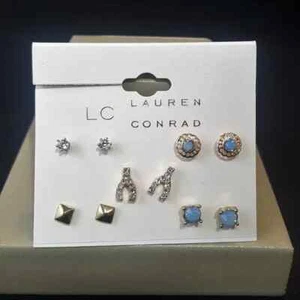 LC LAUREN CONRAD Women's Stud Earrings Gold Tone / Blue 5 Pairs NWT - Picture 1 of 3