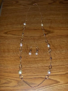Honora Pink Ming Cultured Pearl w/Rose Clad over SS Station Necklace & Earrings - Picture 1 of 4