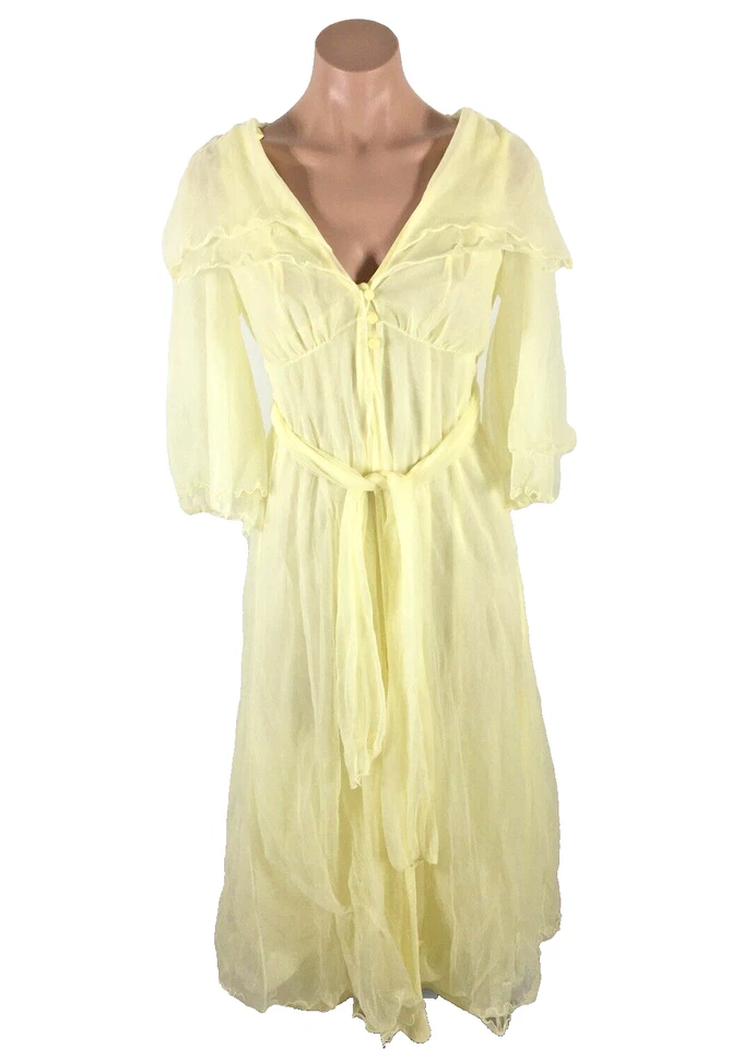 Conjunto de bata vintage Sears Peignoir transparente de doble capa de gasa amarilla S 32-34 Foto 1 de 4