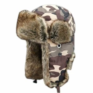 Men Faux Fur Trapper Hat Cap Ski Ushanka Russian Cossack Camouflage Winter Warm - Bild 1 von 12