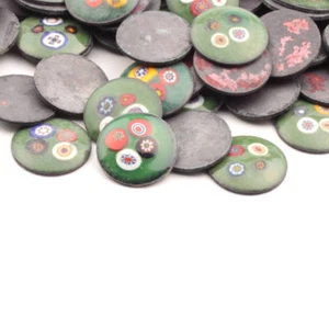 Czech lampwork millefiori green glass metal round cabochon 18mm 1 piece - Picture 1 of 3