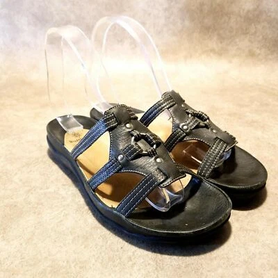 Ruff Hewn Womens Sorrento FL462-12 Sz 6.5 M Black Leather Strappy Slide Sandals - Image 1 of 4