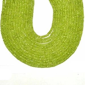 Natural Best Peridot Faceted Rondelle Shape 13 Inch Strand 4 MM Gemstone Beads - Picture 1 of 6